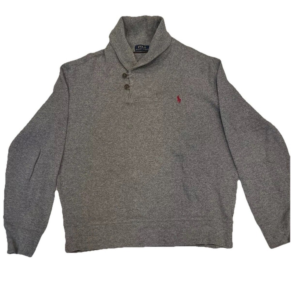 Polo Ralph Lauren Mens Shawl Collar Sweater Pullover Cotton Gray Size M